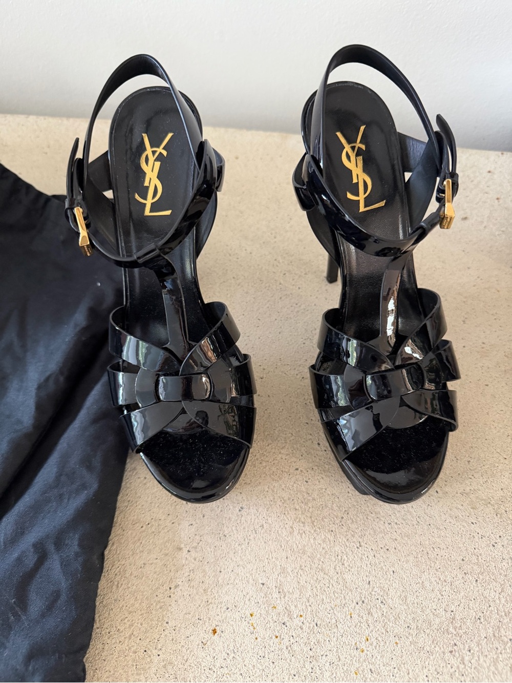 Saint Laurent Black Patent Leather Braided Platform Heels